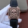 Swiss Made Bell & Ross Bell & Ross BR01 RG Burning Skull Tattoo Watch RG Dial Leather Strap MIYOTA 9015