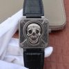 Swiss Made Bell & Ross BR01 Burning Skull Tattoo Watch Antique Dial  Black Leather Strap MIYOTA 9015