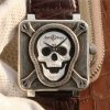 Swiss Made Bell & Ross BR01 Silver Case Burning Skull Tattoo Watch Silver Dial Leather Strap MIYOTA 9015