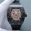 Richard Mille RM052 Black Ceramic Full Paved Diamonds Skull Dial Black Rubber Strap MIYOTA8215