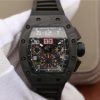 Richard Mille RM011 NTPT Carbon Case Chronograph KVF Crystal Skeleton Dial Red Black Rubber Strap A7750