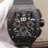 Richard Mille RM011 NTPT Carbon Case Chronograph KVF Crystal Skeleton Dial White Black Rubber Strap A7750