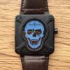 Swiss Made Bell & Ross BR 01 Skull PVD Blue Dial Brown Leather Strap MIYOTA 9015