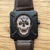 Swiss Made Bell & Ross BR 01 Skull PVD Gray Dial Brown Leather Strap MIYOTA 9015