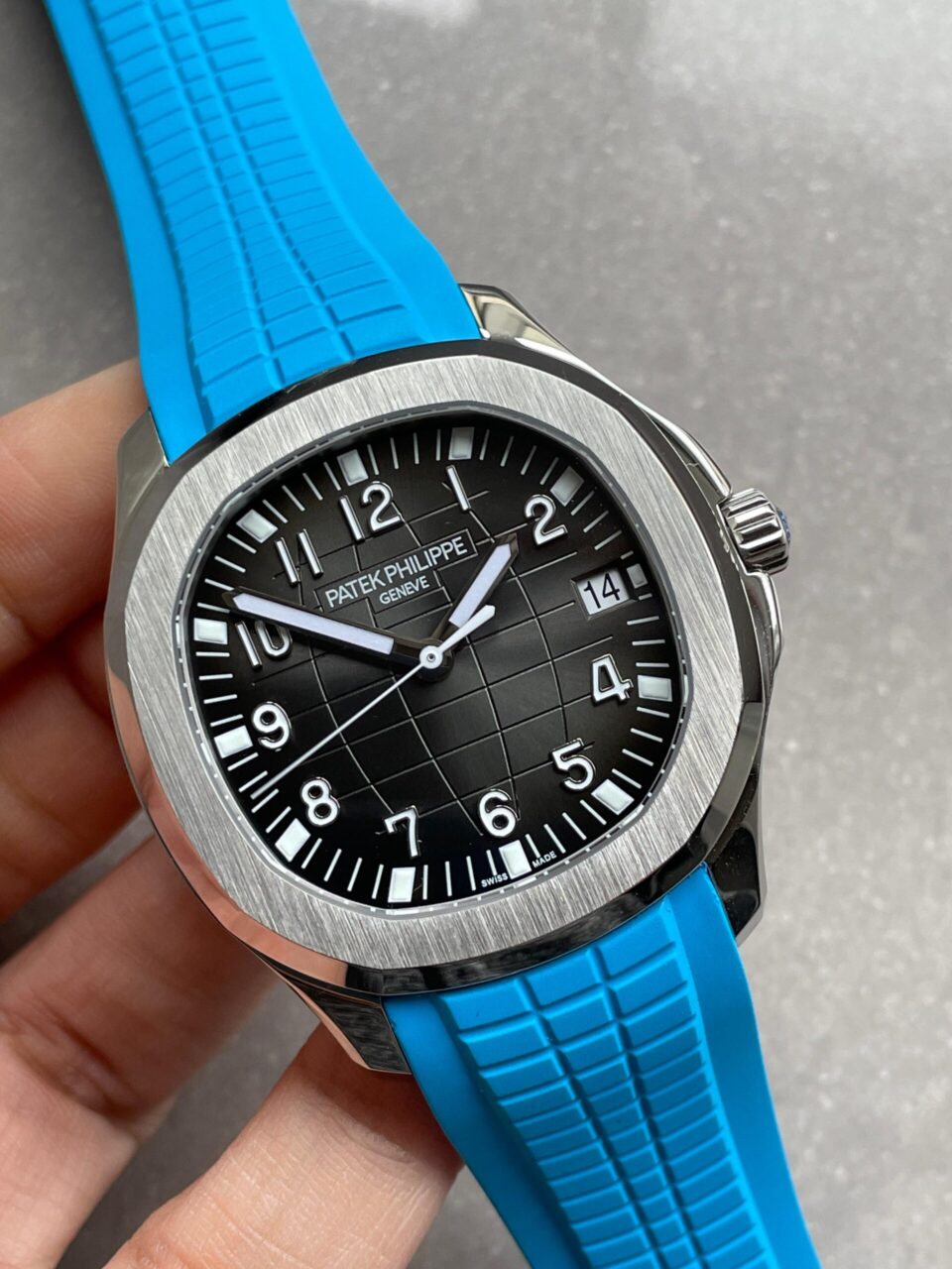 Swiss Made PATEK PHILIPPE Aquanaut 5168G 42mm SS 3KF 1:1 Best Edition Black Dial on Light Blue Rubber Strap A324 V2